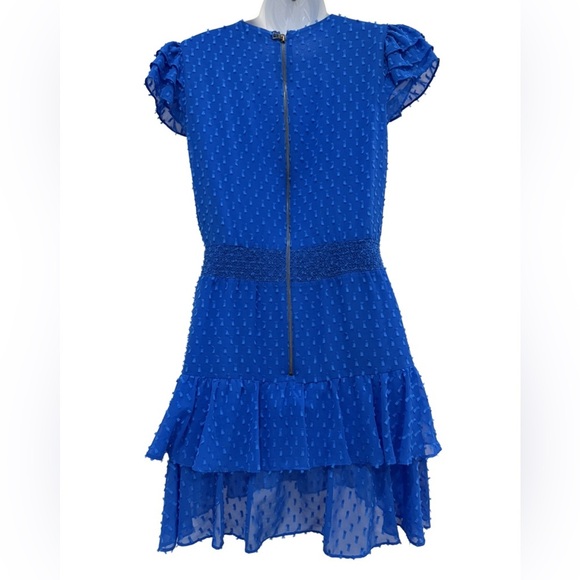 Alice + Olivia Vibrant Blue Mini Dress with Ruffle Sleeves - Picture 6 of 7